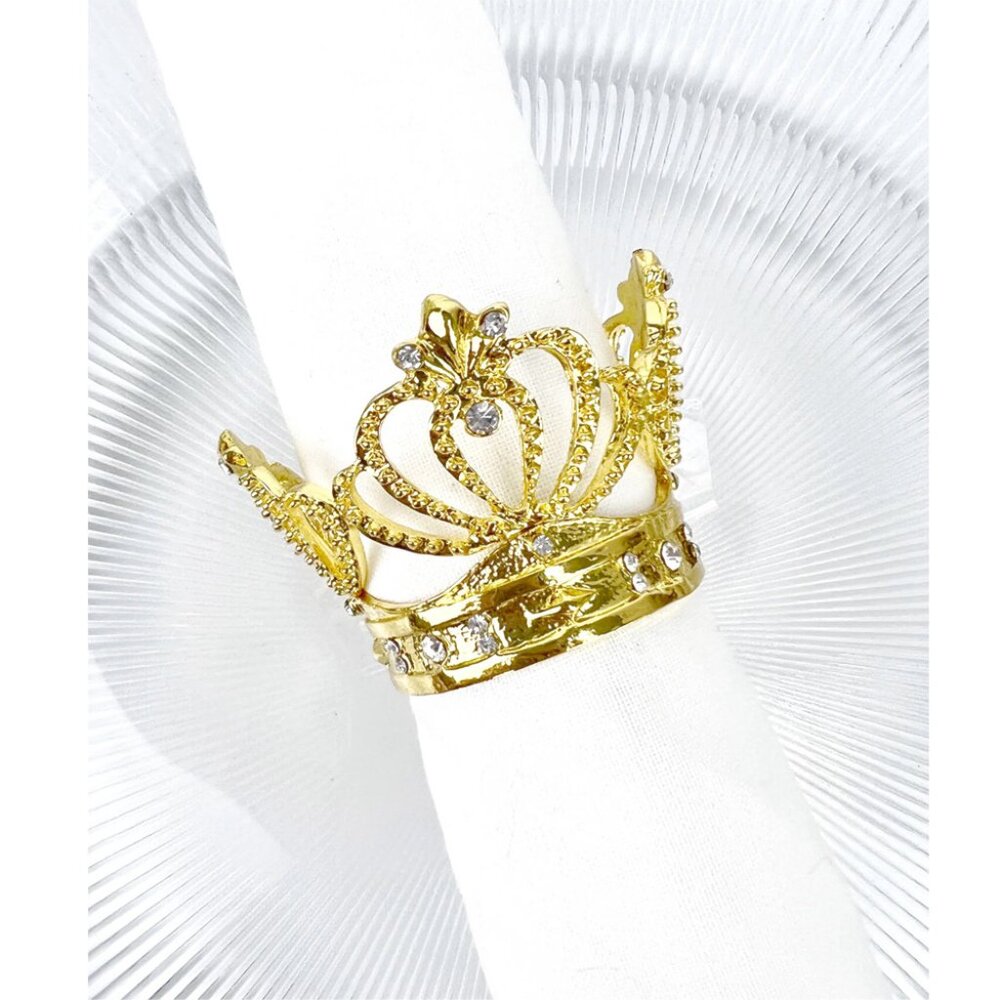 Gold Metal Crown Napkin Rings Set of 4